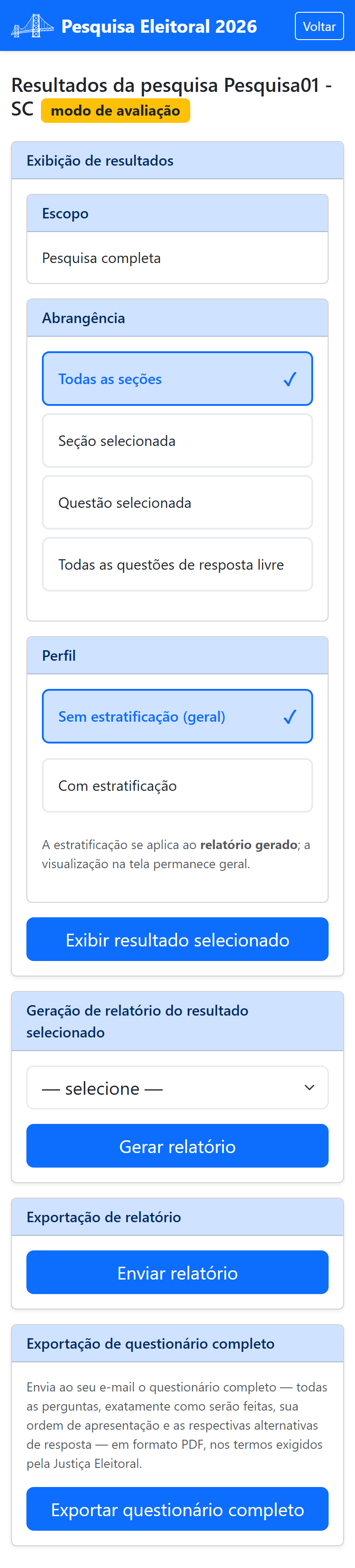 Tela de resultados da pesquisa no aplicativo